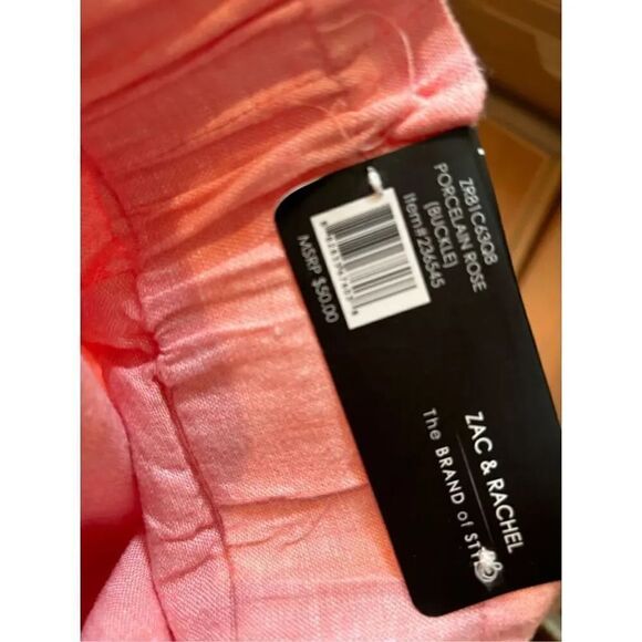 Zac & Rachel NWT L peach linen (55) blend loose fit elastic waist Capri - Picture 7 of 7